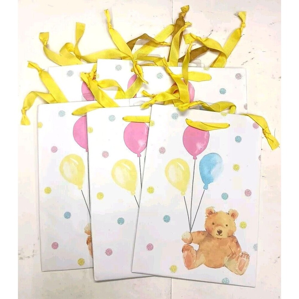 6 Pack Gift Bags Balloons Teddy Bear Colorful Polka Dot Party Favor Bags